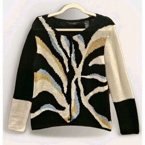 Vtg Crazy Horse Cardigan Sweater Women Sz‎ M Artsy Abstract Super Soft #488